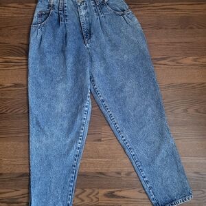 Women's 80's Vintage High Rise Blue Acid Wash Denim Tapered Mom Jeans sz 16